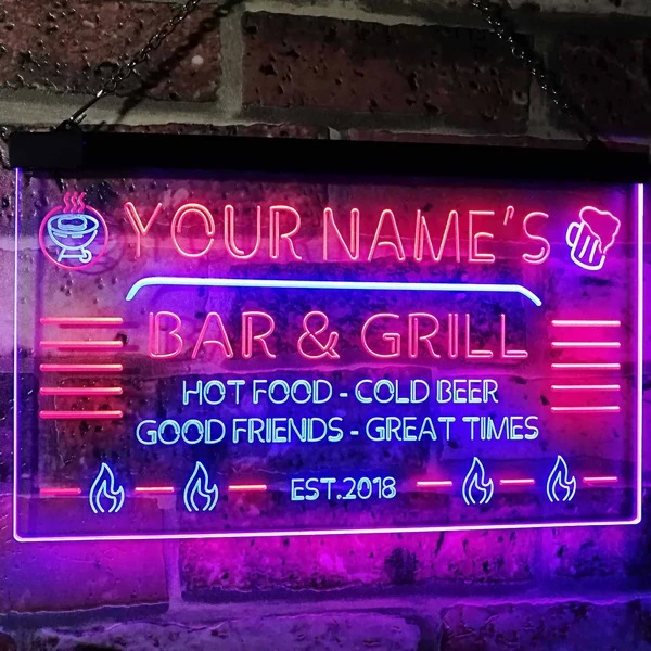 Personalized Grill Bar Dual LED Neon Light Sign